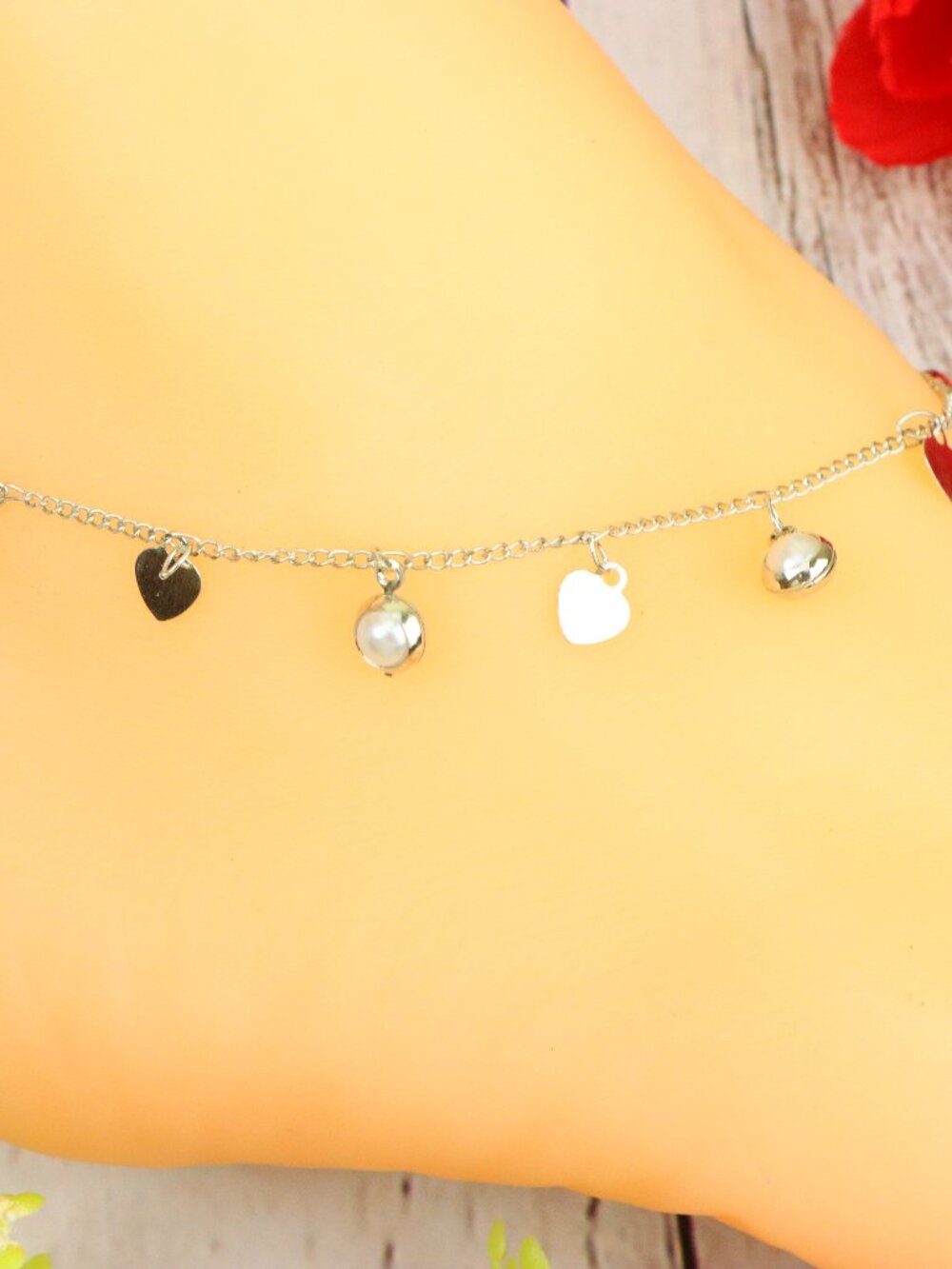 Silver Color Dainty Heart Pearl Anklet, Quality Dangle Charm Jewelry | WALRCN122